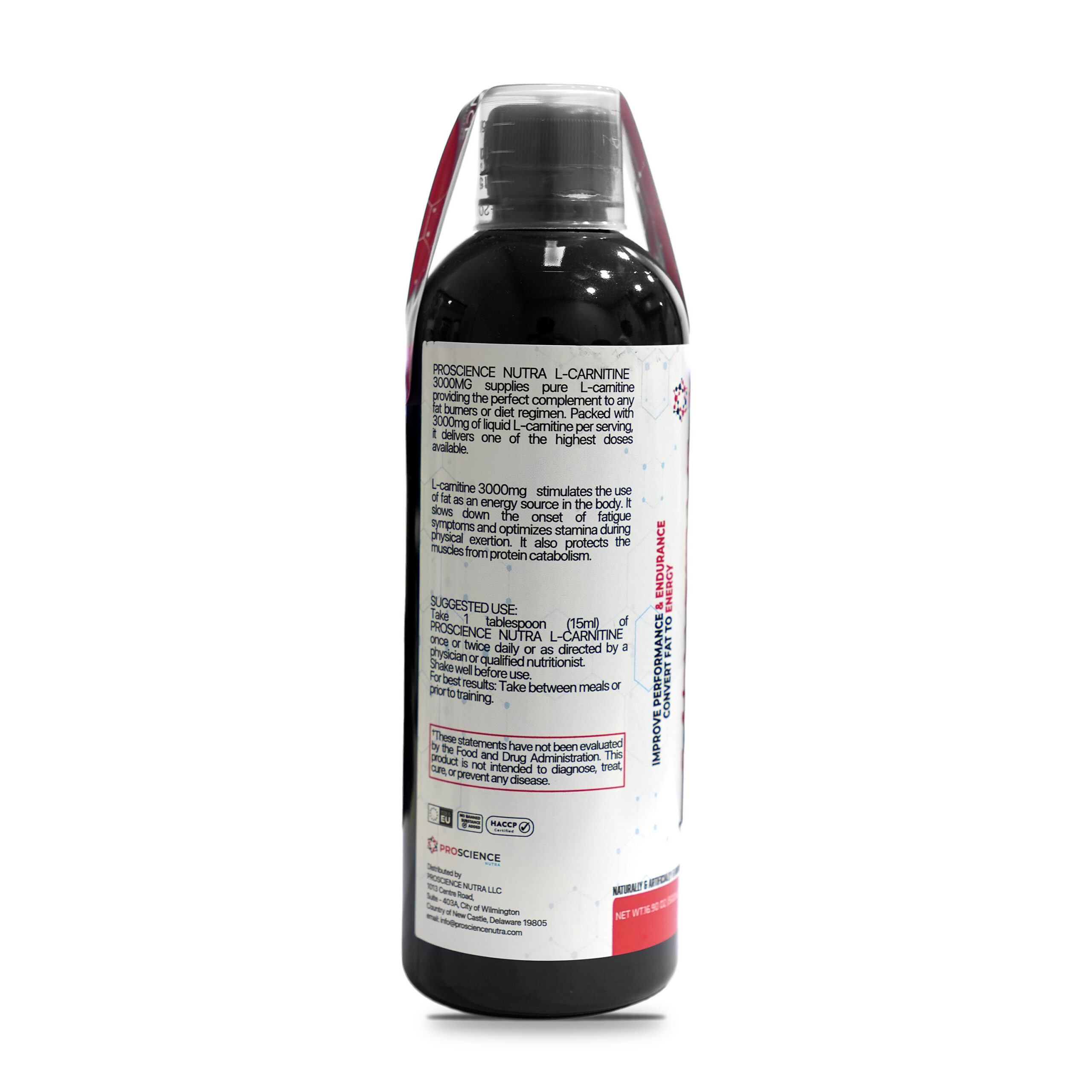ProScience Nutra L-Carnitine Liquid 3000mg 500 ml Blue Rush bottle, info side