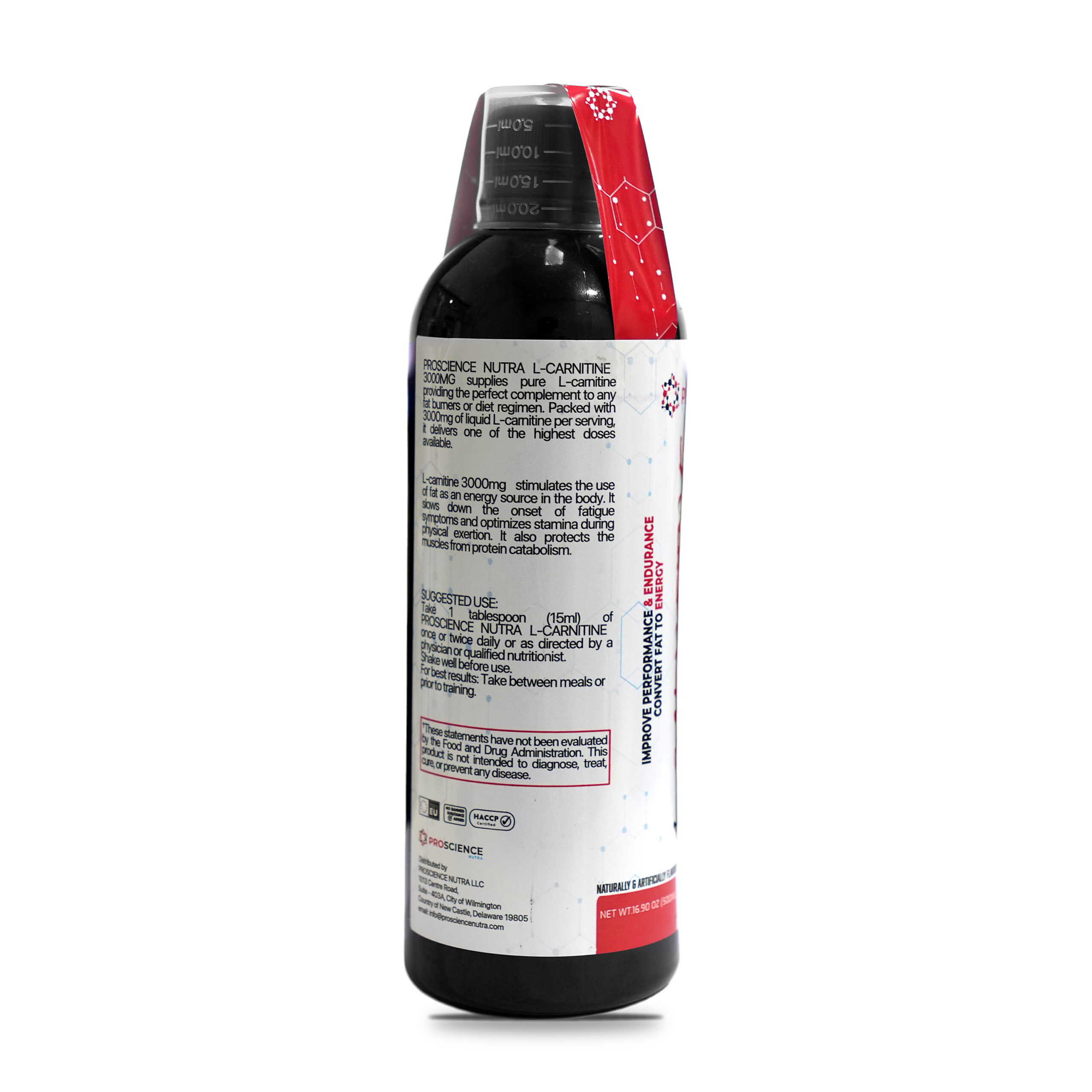 ProScience Nutra L-Carnitine Liquid 3000mg 500 ml Mangofina bottle, info side